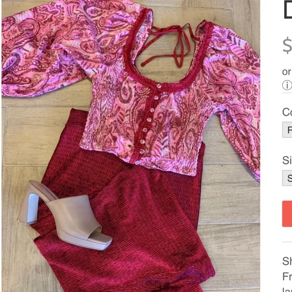 Free People Dare Me Velvet Print Blouse in Retro Combo in various NWT - Picture 4 of 10